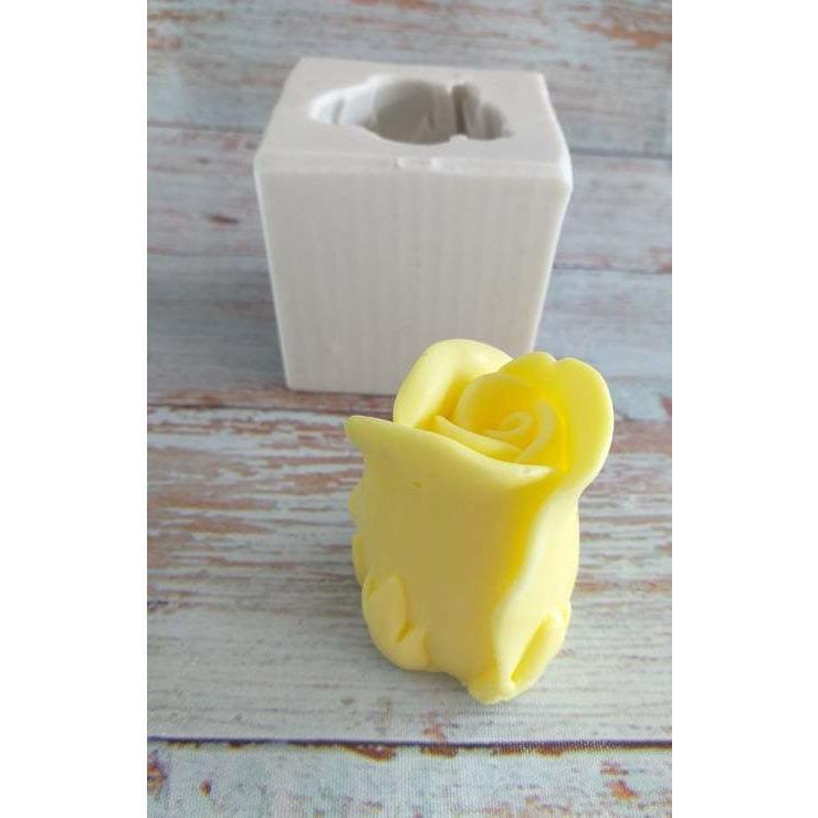 Molde de botão de rosa em silicone branco com cavidade para botão em forma de flor