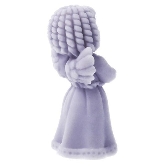 Molde 3D em forma de anjo a cantar, cor lilás, com livro e asas