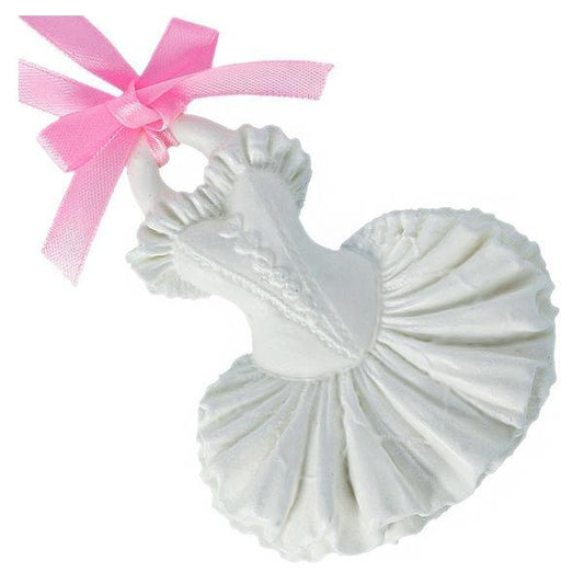 Molde de vestido de balé branco com laço rosa e saia de tule