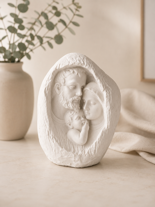 Peça de presépio 3D em relevo grande, oval, com figuras da Natividade