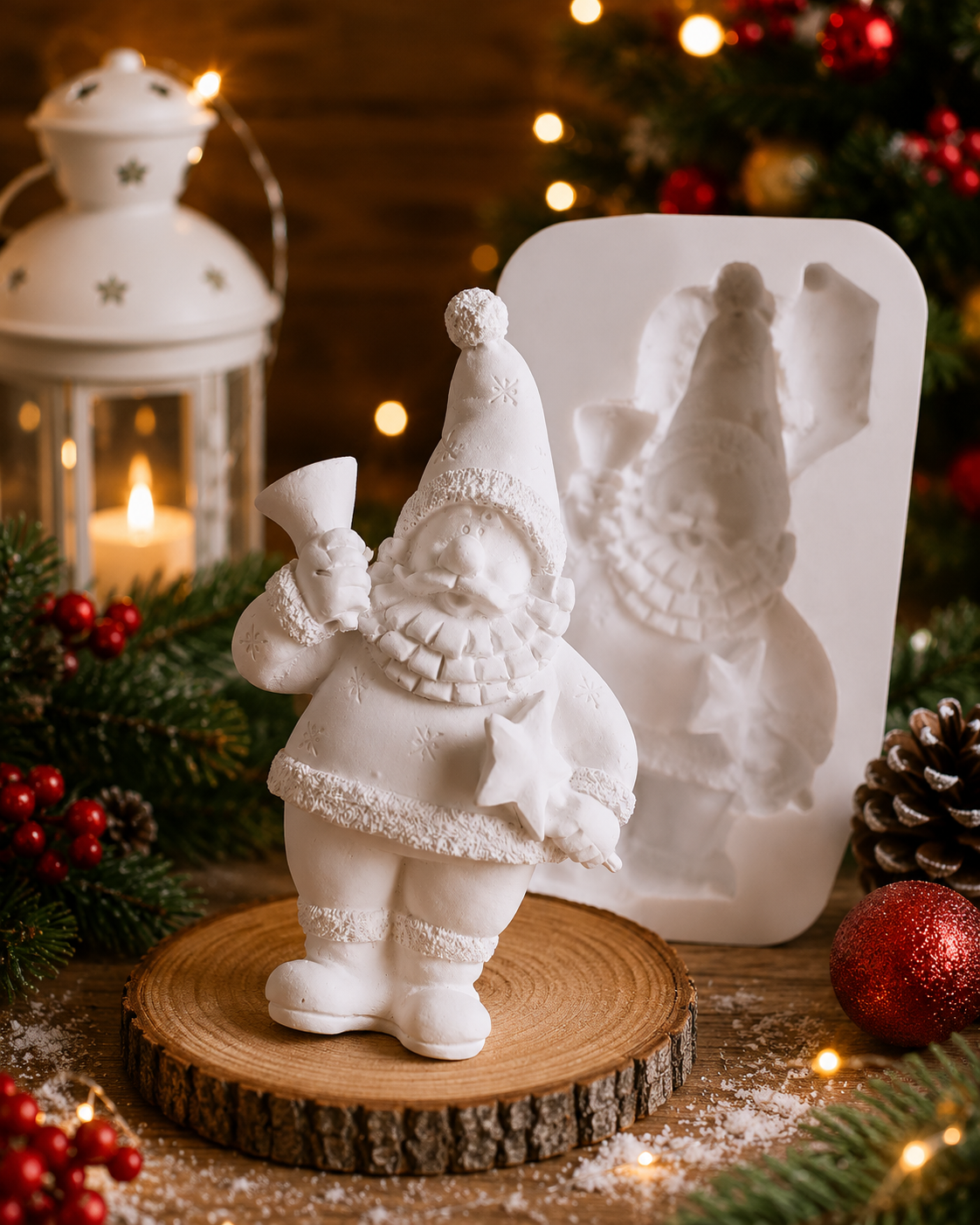 Forma de silicone branca com figuras de Pai Natal em relevo