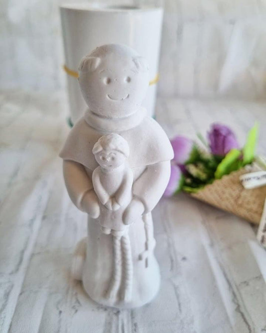 Molde 3D grande de Santo António: figura em relevo com menino e coração no peito