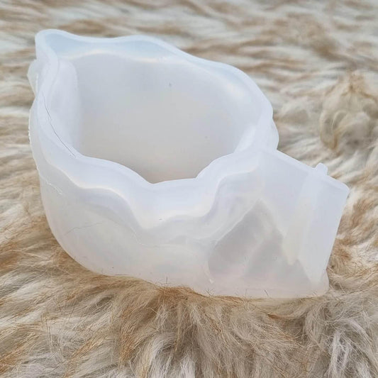 Molde de búzio em silicone branco, formato de concha com bordas onduladas
