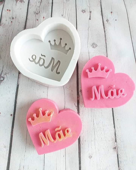 Molde de coração para Mãe com coroa, silicone branco e rosa